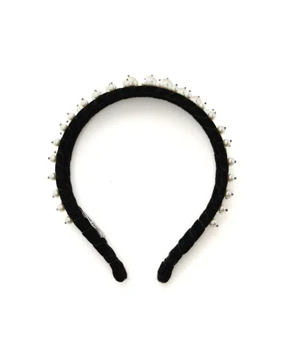Miu Miu Velvet Pearl Headband In Black