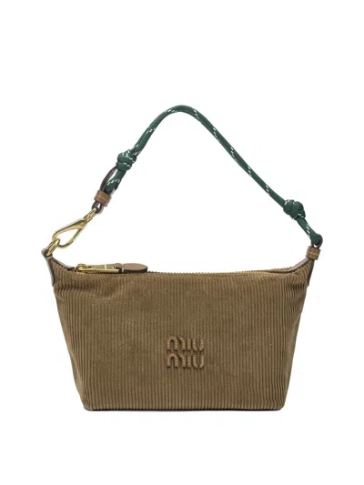 Miu Miu Velvet Shoulder Bag With Logo In Orange