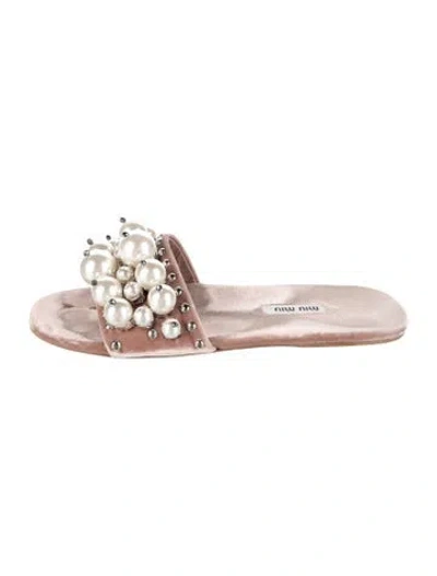 Pre-owned Miu Miu Velvet Studded Accents Slides In Pink