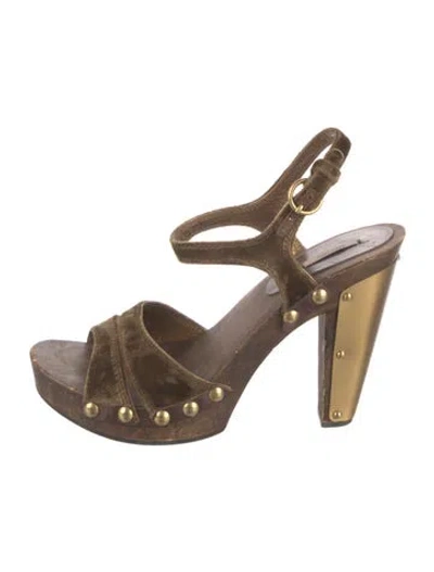 Pre-owned Miu Miu Velvet Studded Accents Slingback Sandals In Brown