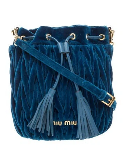 Pre-owned Miu Miu Velvet Velvet Bucket Bag In Blue
