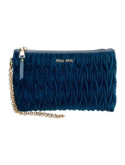 Pre-owned Miu Miu Velvet Velvet Matelasse Clutch In Blue