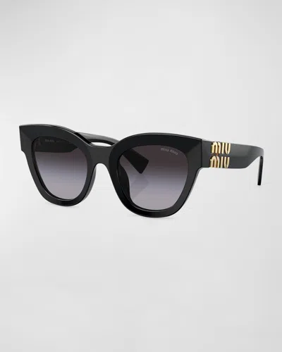 Miu Miu Vertical Logo Beveled Acetate Butterfly Sunglasses In Black