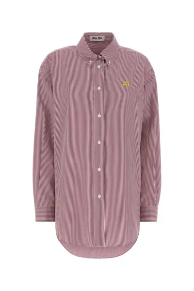 Miu Miu Vertical Stripe Cotton Shirt In Pink