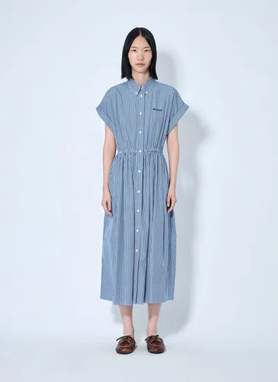 Miu Miu Vertical Stripe Poplin Midi Dress In Blue