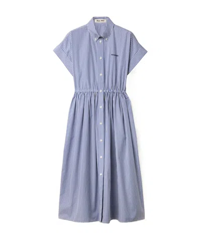 Miu Miu Vertical Stripe Poplin Midi-dress In Blue