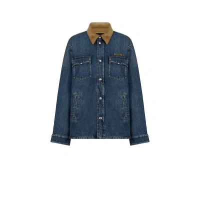 Miu Miu Long-sleeved Down Jacket In Blue