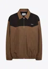 Miu Miu Collared Jacket Two Tone Elasticated Design In Brown