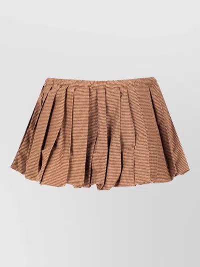 Miu Miu Vichy Check Shorts Pleated Design Waistband In Brown