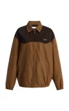 Miu Miu Collared Jacket Two Tone Elasticated Design In Brown