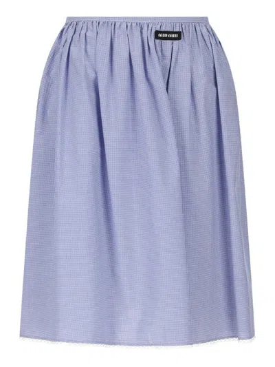 Miu Miu Vichy Cotton Midi Skirt In Blue