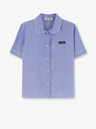 Miu Miu Vichy Cotton Shirt In Blue