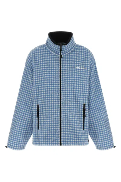 Miu Miu Vichy Fleece Sweatshirt In Hellblau
