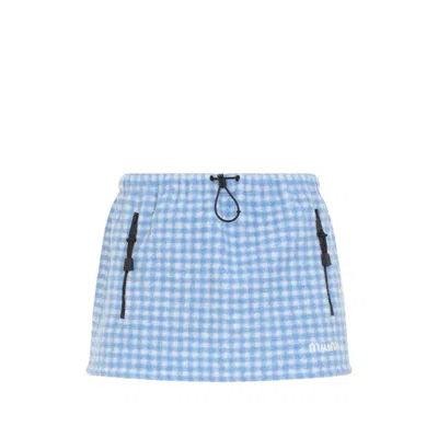 Miu Miu Vichy Gingham Drawstring-waist Fleece Mini Skirt In Blue