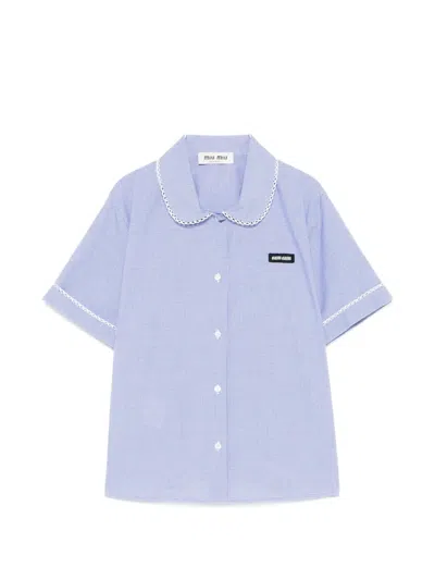 Miu Miu Gingham Poplin Shirt Contrast Trim Collar In Blue