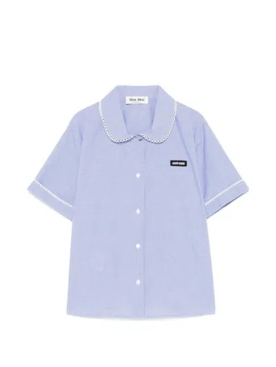Miu Miu Short-sleeved Checked Shirt In Blue