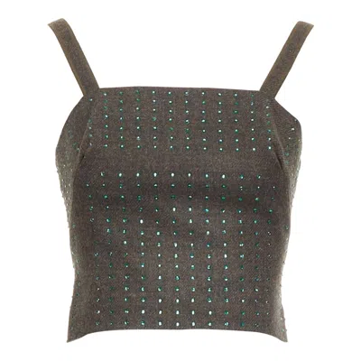 Pre-owned Miu Miu Vintage 1998 Runway Fleece Wool Green Crystal Bustier Top It38 Xs