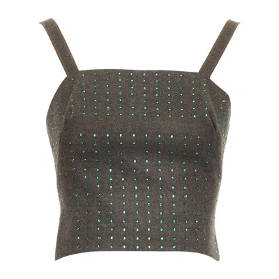 Pre-owned Miu Miu Vintage 1998 Runway Fleece Wool Green Crystal Bustier Top It38 Xs