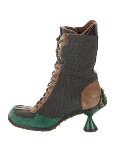 Pre-owned Miu Miu Vintage 1999 Combat Boots In Green