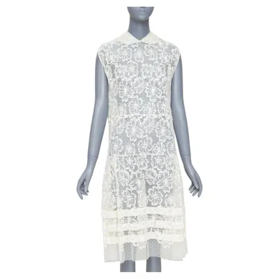 Pre-owned Miu Miu Vintage Cream White Floral Lace Polka Dot Mesh Sheer Midi Dress It40 S
