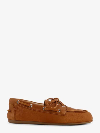 Miu Miu Vintage Effect Leather Loafers In Brown
