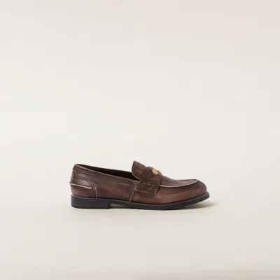 Miu Miu Vintage-effect Leather Penny Loafers
