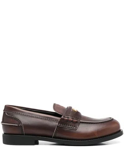 Miu Miu Vintage-effect Leather Penny Loafers In Brown