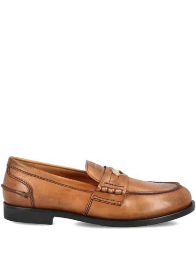 Miu Miu Penny Loafers In Leather With Gradient Finish In Brown