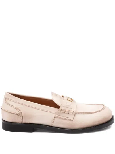 Miu Miu Penny Loafers In Leather With Gradient Finish In Neutral