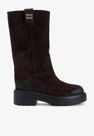 Miu Miu Vintage-effect Suede Knee-high Boots
