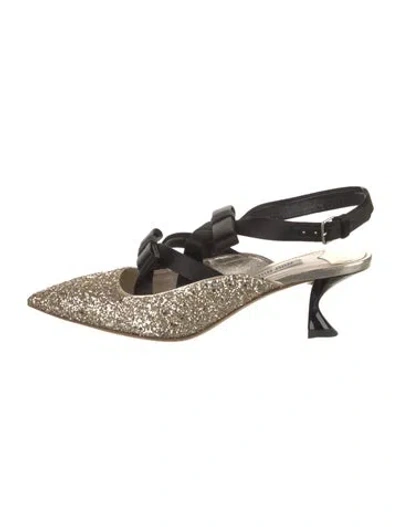 Pre-owned Miu Miu Vintage Glitter Slingback Pumps In Gold