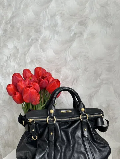 Pre-owned Miu Miu Vintage Leather Bag Riri In Black
