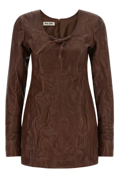 Miu Miu Vintage Leather Dress In Brown