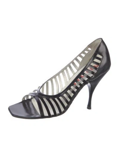 Pre-owned Miu Miu Vintage Leather Gladiator Sandals In Black