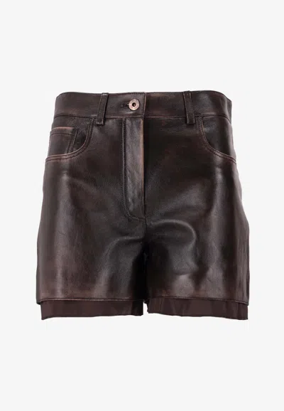 Miu Miu Vintage Leather Mini Shorts In Brown