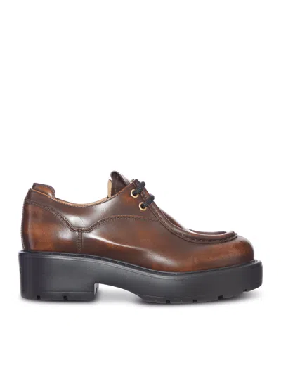 Miu Miu Vintage Leather Platform Lace-up Shoe In Brown