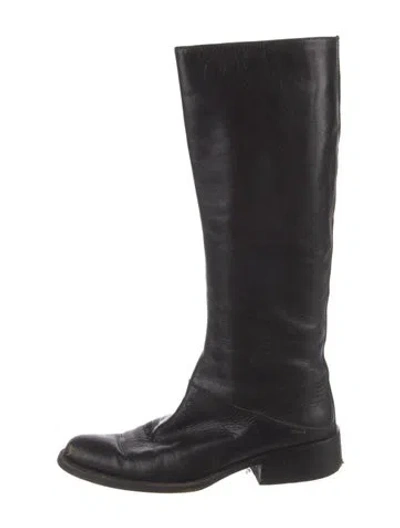 Pre-owned Miu Miu Vintage Leather Riding Boots In Black