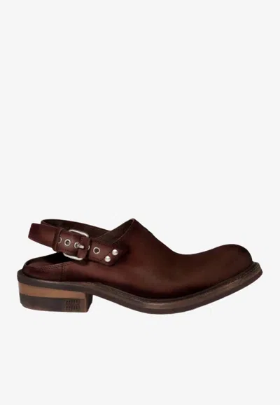 Miu Miu Vintage Leather Slingback Flats In Brown