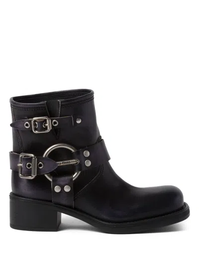 Miu Miu Vintage-look Leather Ankle Boots In Black
