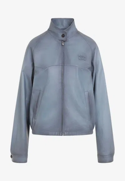 Miu Miu Vintage Nappa Leather Jacket In Blue