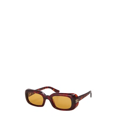Miu Miu Vintage Tortoiseshell Narrow Rectangular Sunglasses In Brown