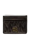 Miu Miu Vintage Treatment Matelassé Nappa Leather Card Holder In Brown