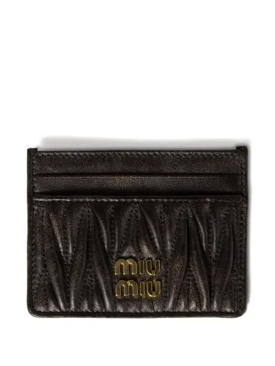 Miu Miu Vintage Treatment Matelassé Nappa Leather Card Holder In Brown