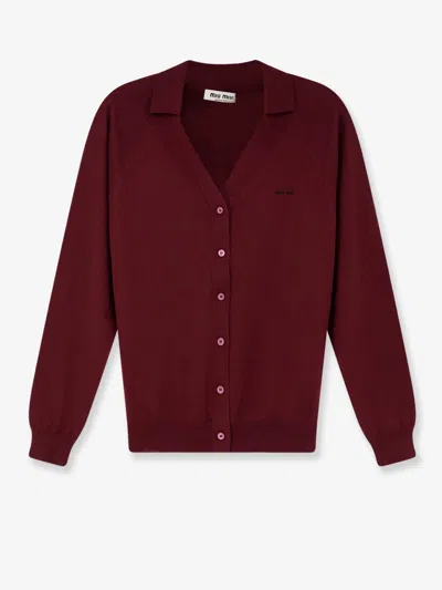Miu Miu Virgin Wool Cardigan In Burgundy