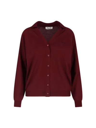 Miu Miu Virgin Wool Cardigan In Red