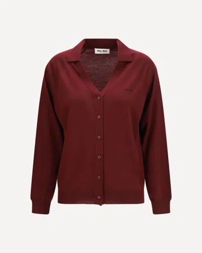 Miu Miu Knit Cardigan Cuff Detail And Structured Hem In Multi