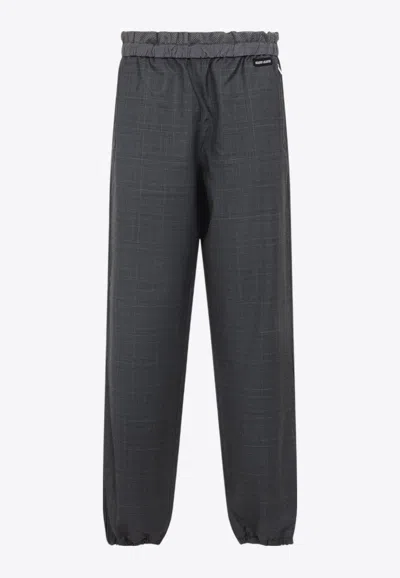 Miu Miu Virgin Wool Checked Pants In Gray