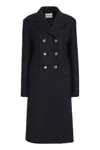 Miu Miu Long Double-breasted Wool Coat With Lapel Collar In Blue