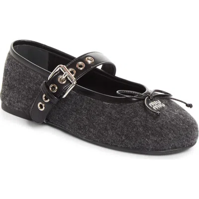 Miu Miu Virgin Wool Flannel Mary Jane Ballet Flat In Black