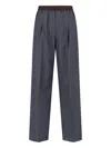 Miu Miu Virgin Wool Logo Pants In Blue